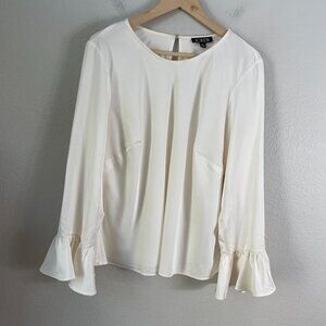 J Crew Womens Plus XXL Ruffled Cuff Blouse Ivory Long Sleeve Satin Top